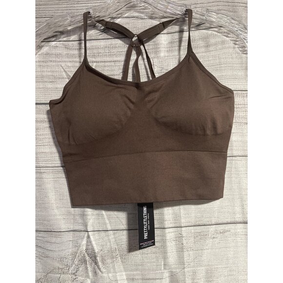 PrettyLittleThing Chocolate Basic Seamless Padded Sports Bra Womens Small - Picture 1 of 7